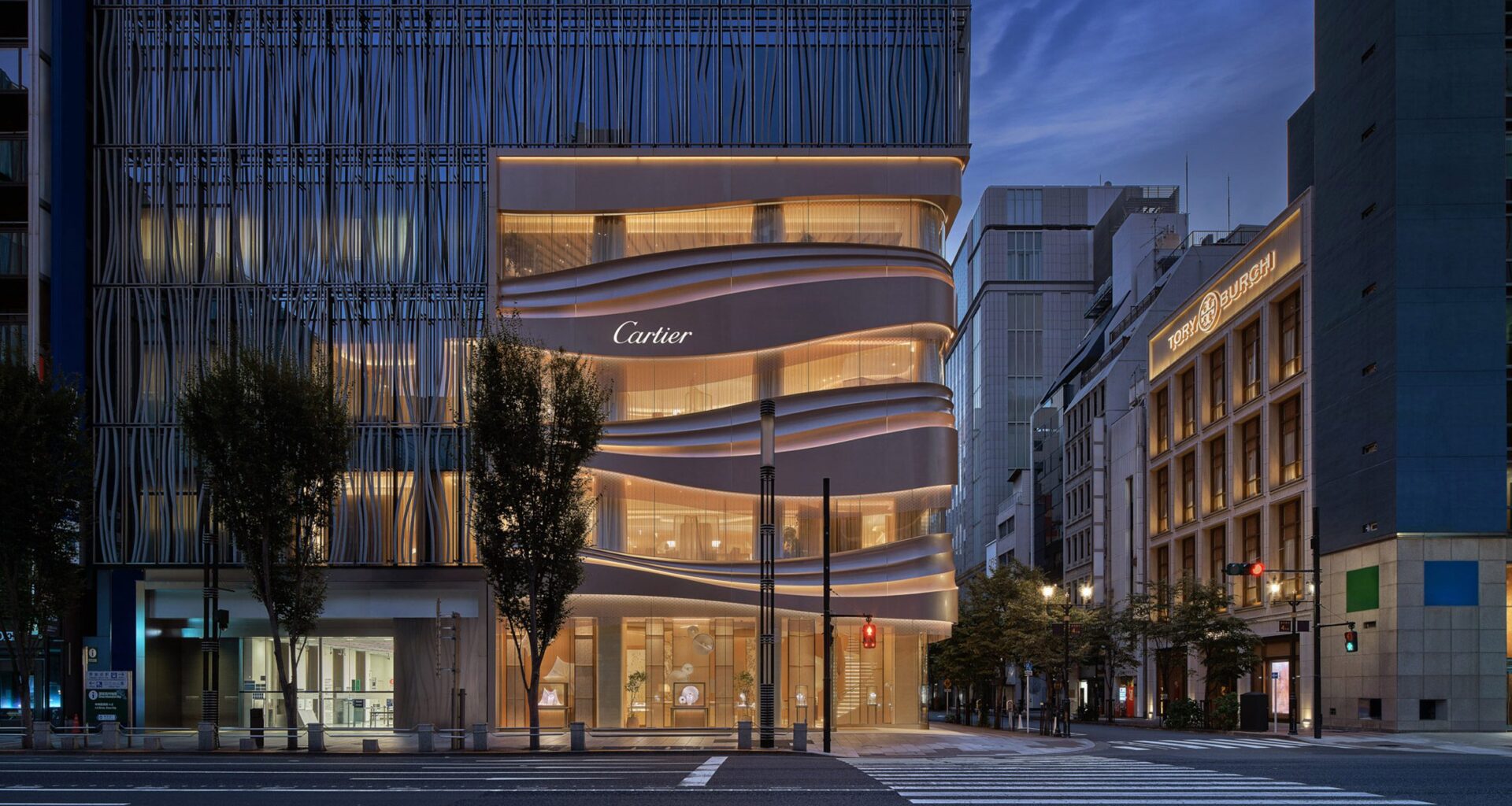 Exterior of Cartier Ginza at night