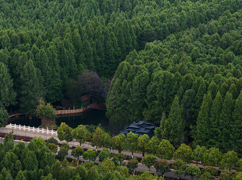 atelier deshaus tops laoyuting pavilion with fragmented modular roof in chinese wetlands