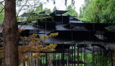 atelier deshaus tops laoyuting pavilion with fragmented modular roof in chinese wetlands