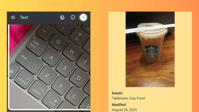 Google app Lookout used to read keyboard key and identify Starbucks cup