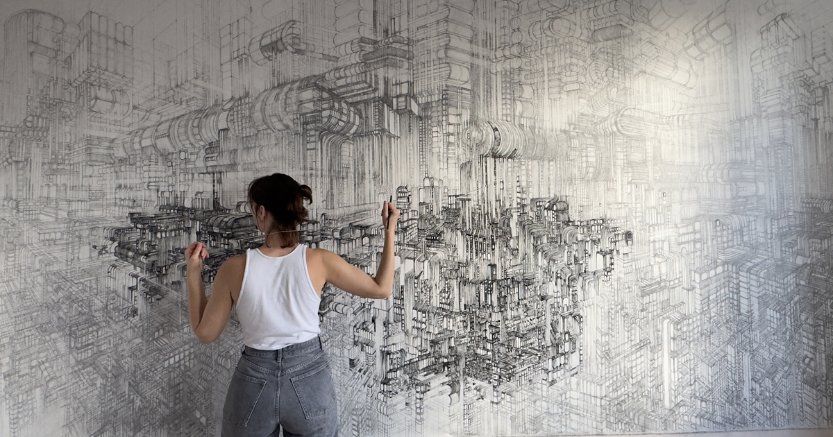 Dense Architectural Drawing Sprawls Across Massive Canvas