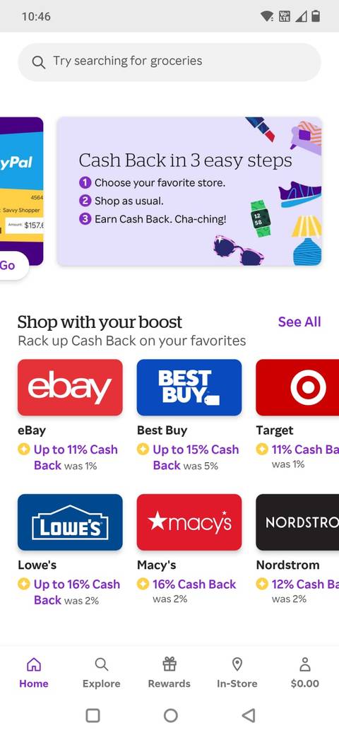 Screenshot showing the home age of the Rakuten app