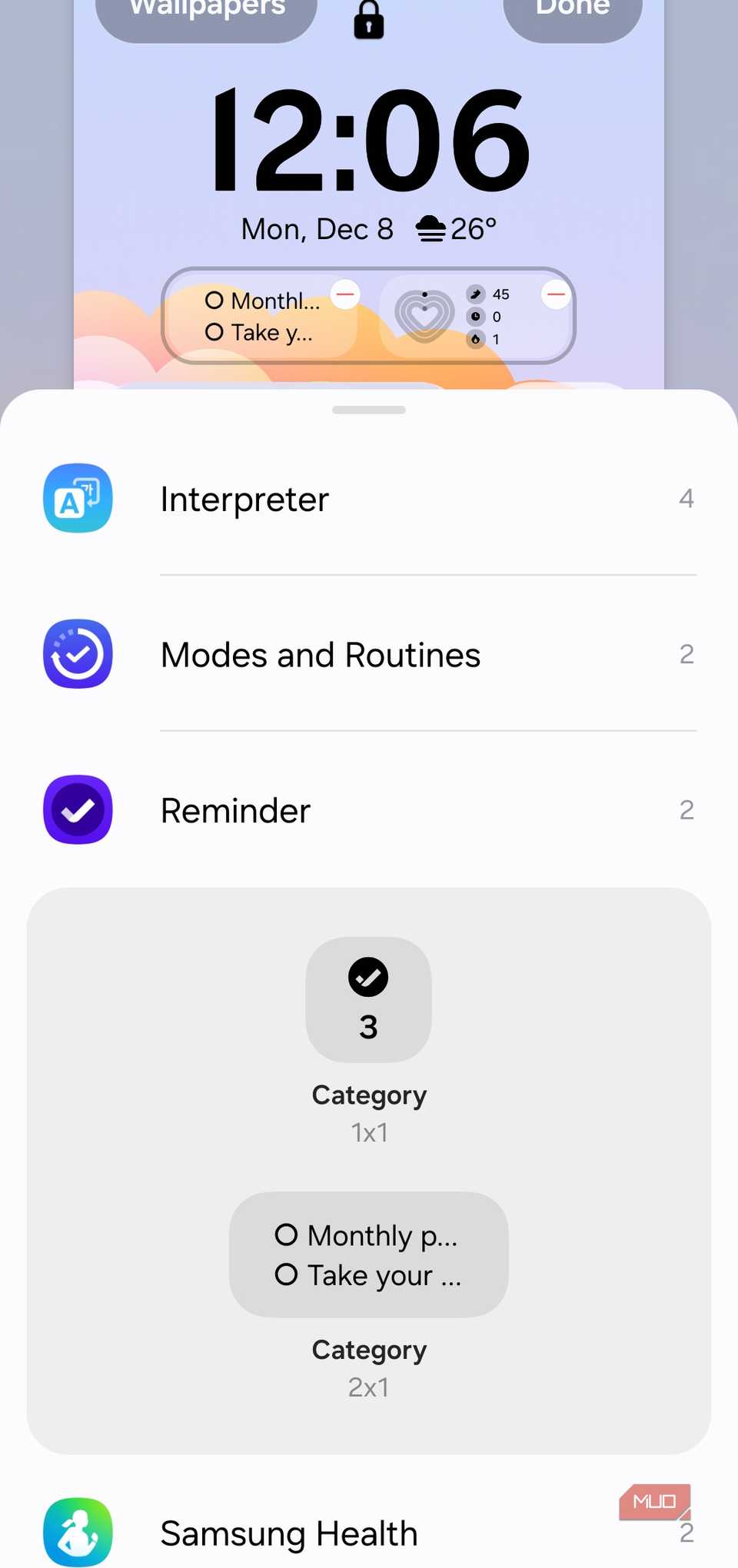 Reminder widget for Samsung phone lock screen