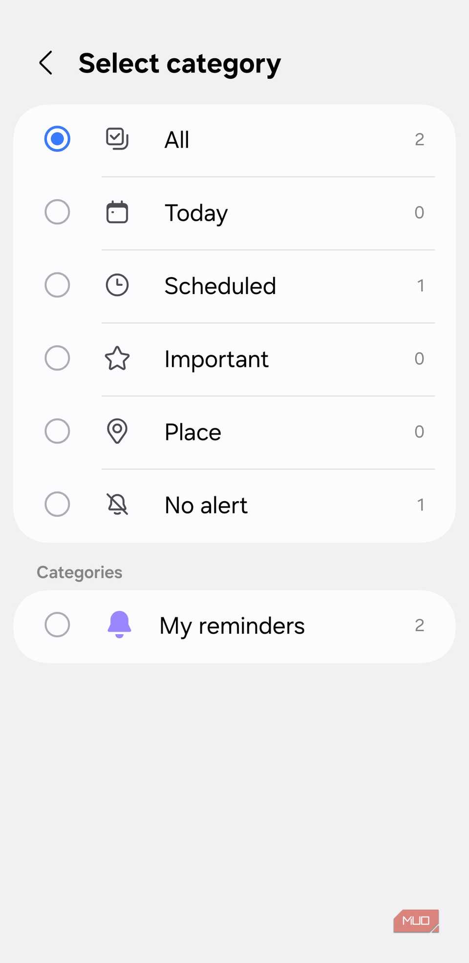 Reminder widget settings for Samsung phone lock screen