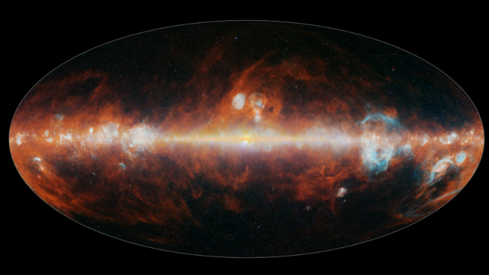 A map of the entire sky over Earth in 102 wavelengths of infrared light as seen by SPHEREx.