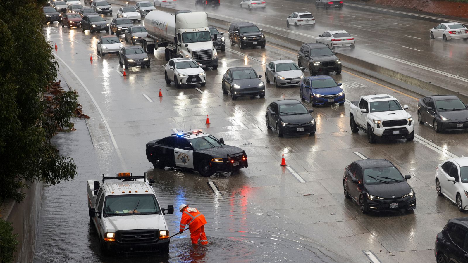 A flooded motorway in Burbank, California. Pic: Reuters