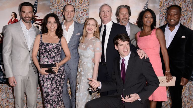 Whitlock Jr., far right, with the cast of Veep at the premiere of the show's third season. Pic: AP