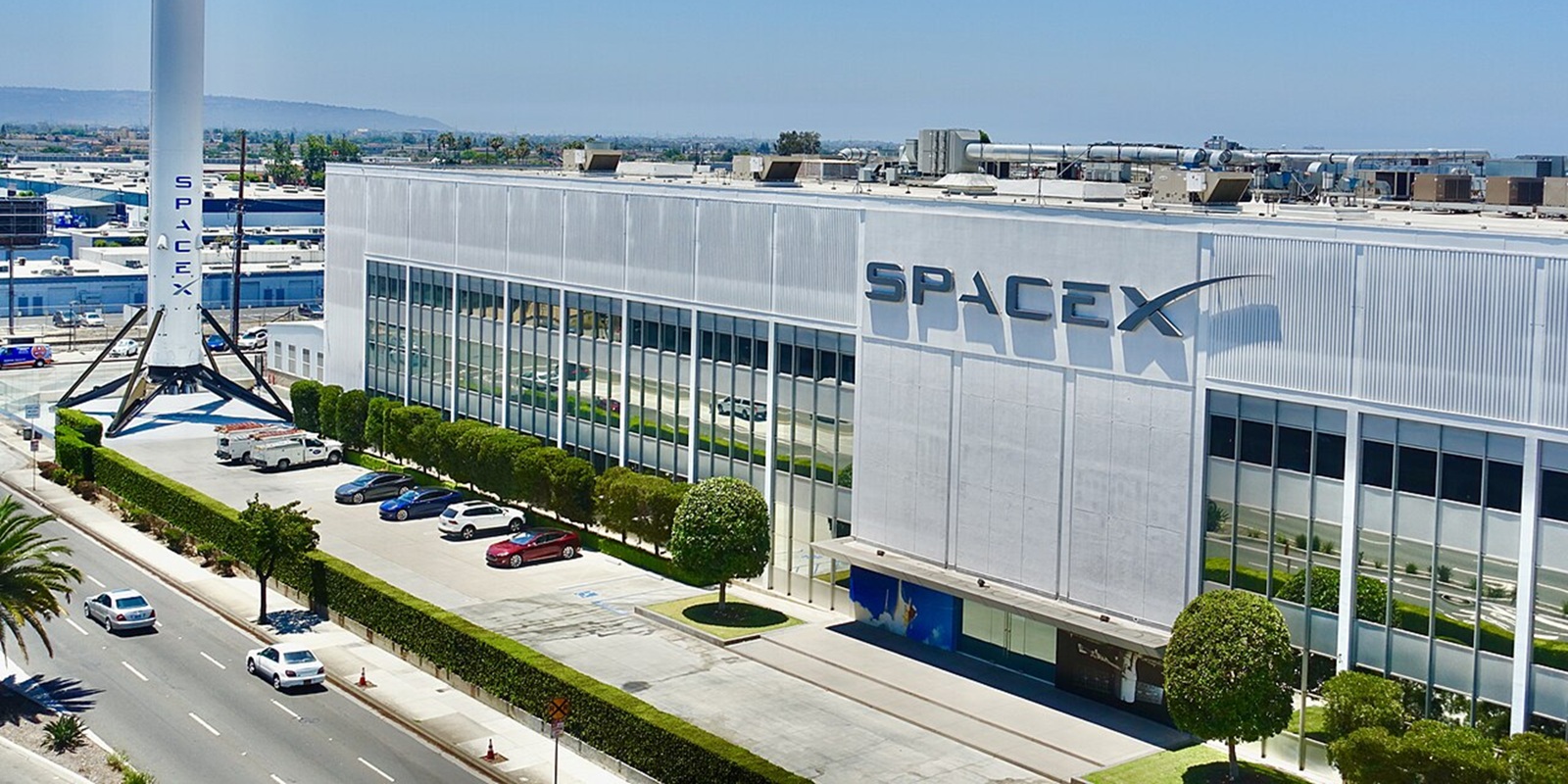 SpaceX factory headquarters in Hawthorne, where engineers design and build the Starship rockets tested in Texas.