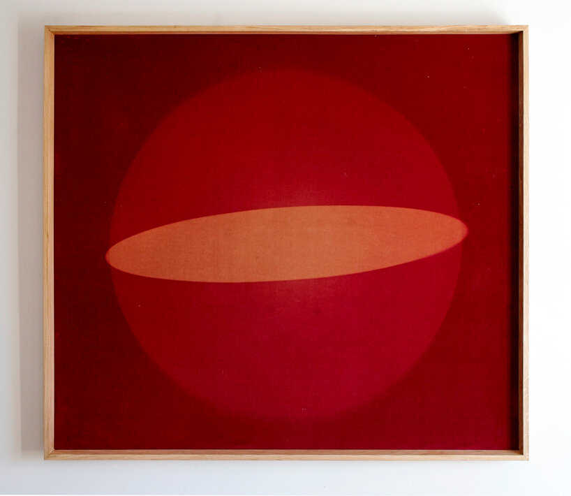 Nicolas Grospierre, Heliogram (Haloed Nebula), 2023, Velvet, oak frame, 90 x 100 x 7 cm