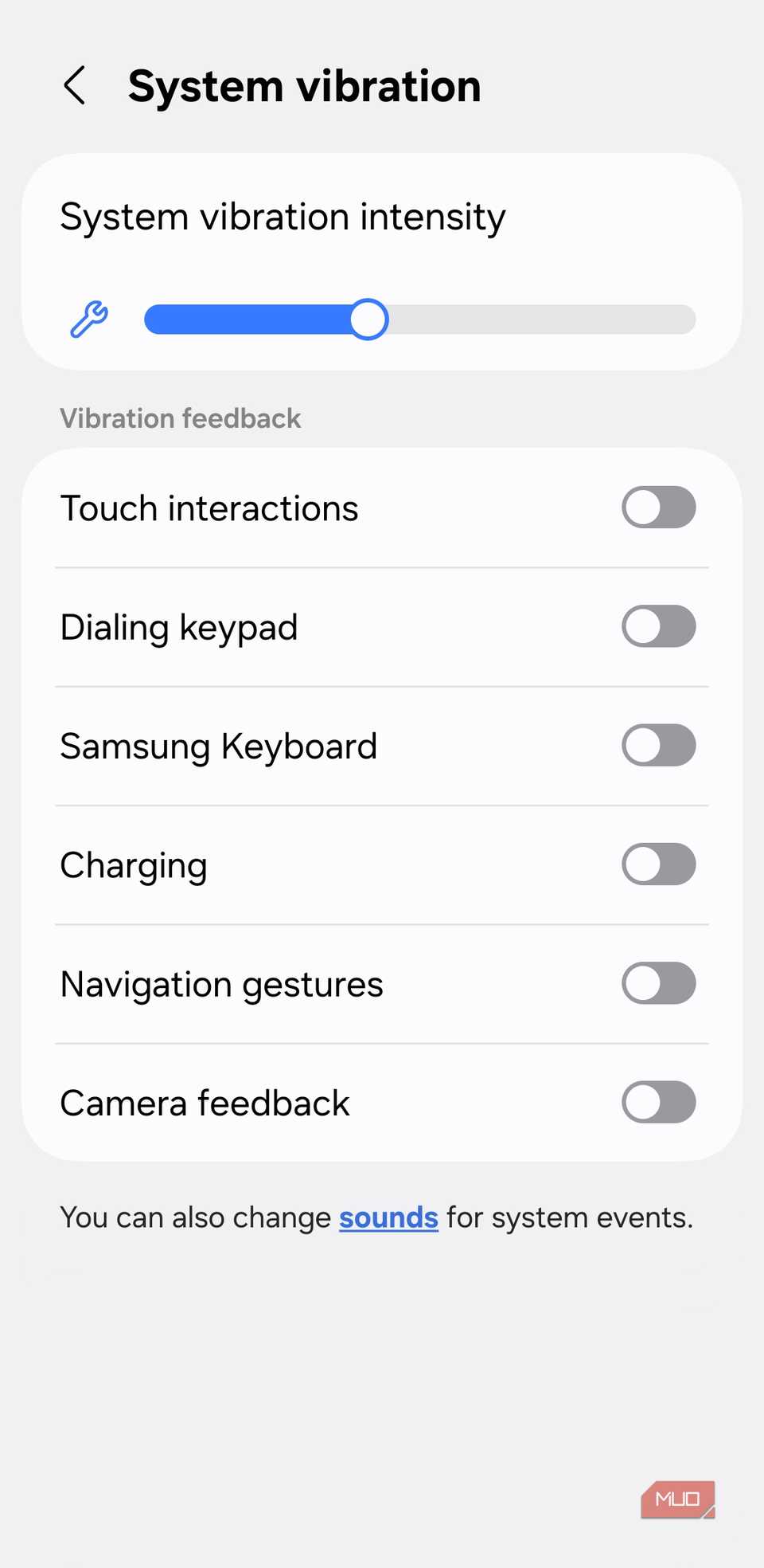 System vibration menu on Android