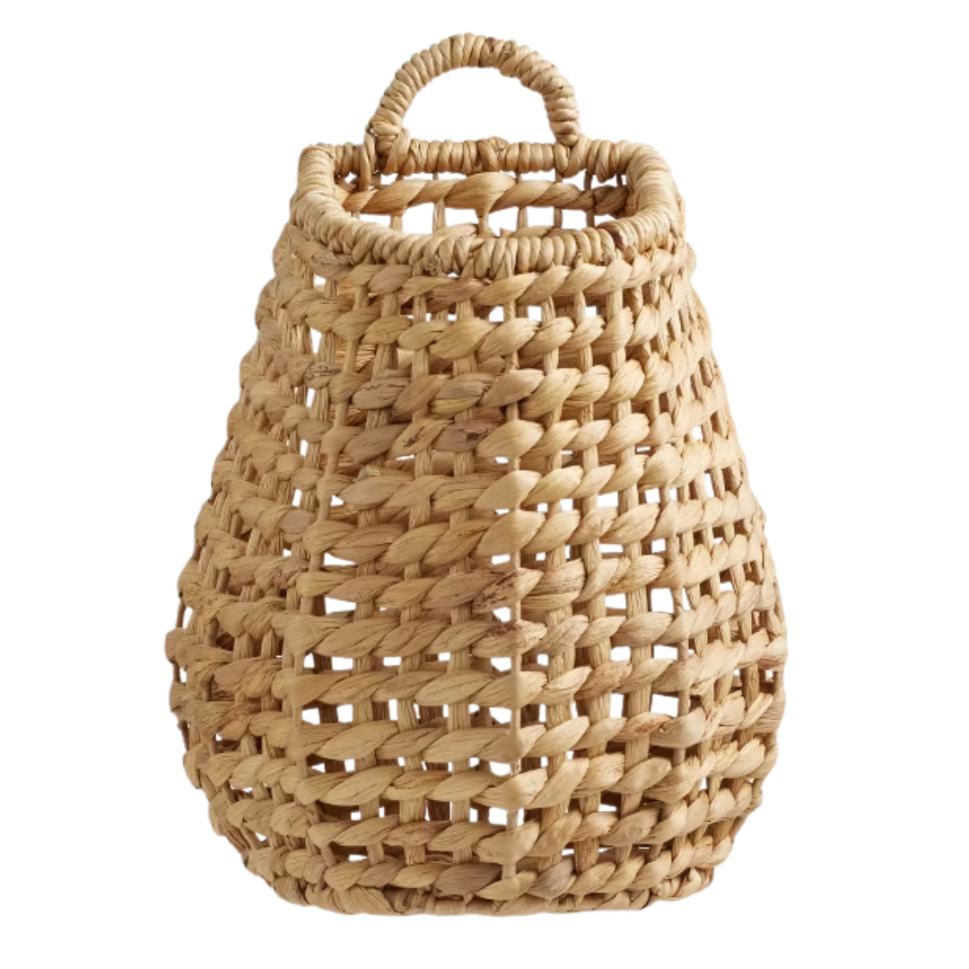 Casafield Open Weave Wall Hanging Basket for Plants and Flowers, Natural Water Hyacinth Boho Planter Accent for Front Door and Entryway