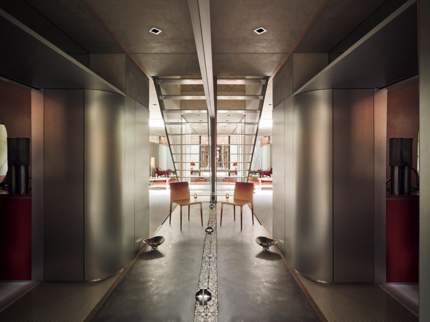 Inside Australian house with pebbled path