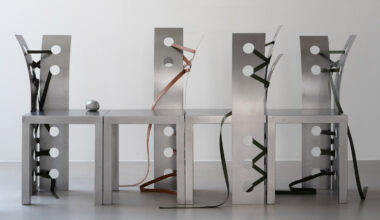 Metal furniture with leather straps