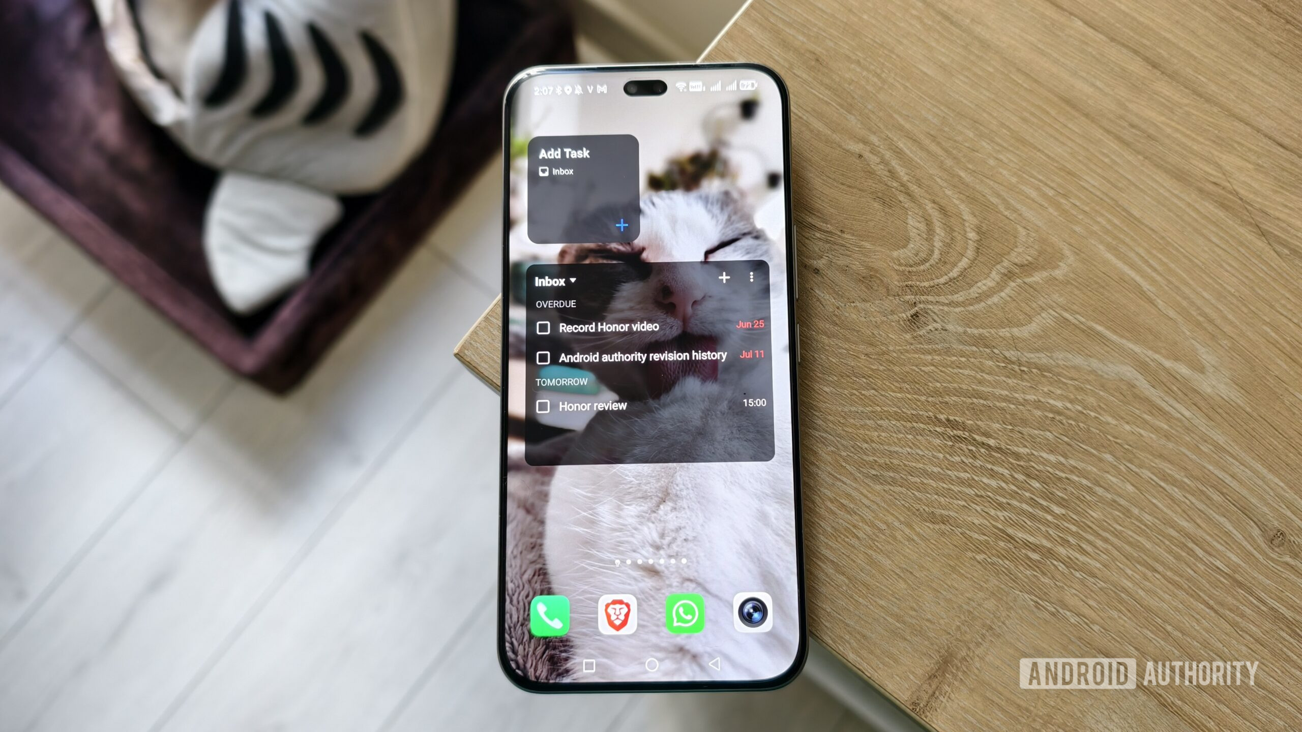 ticktick widgets on an android smartphone laying on a table