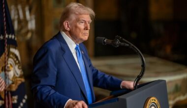 President Trump standing at a podium.