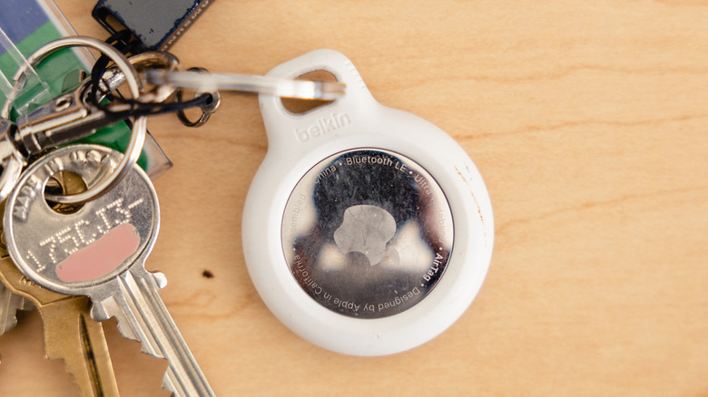 An Apple AirTag on a keychain