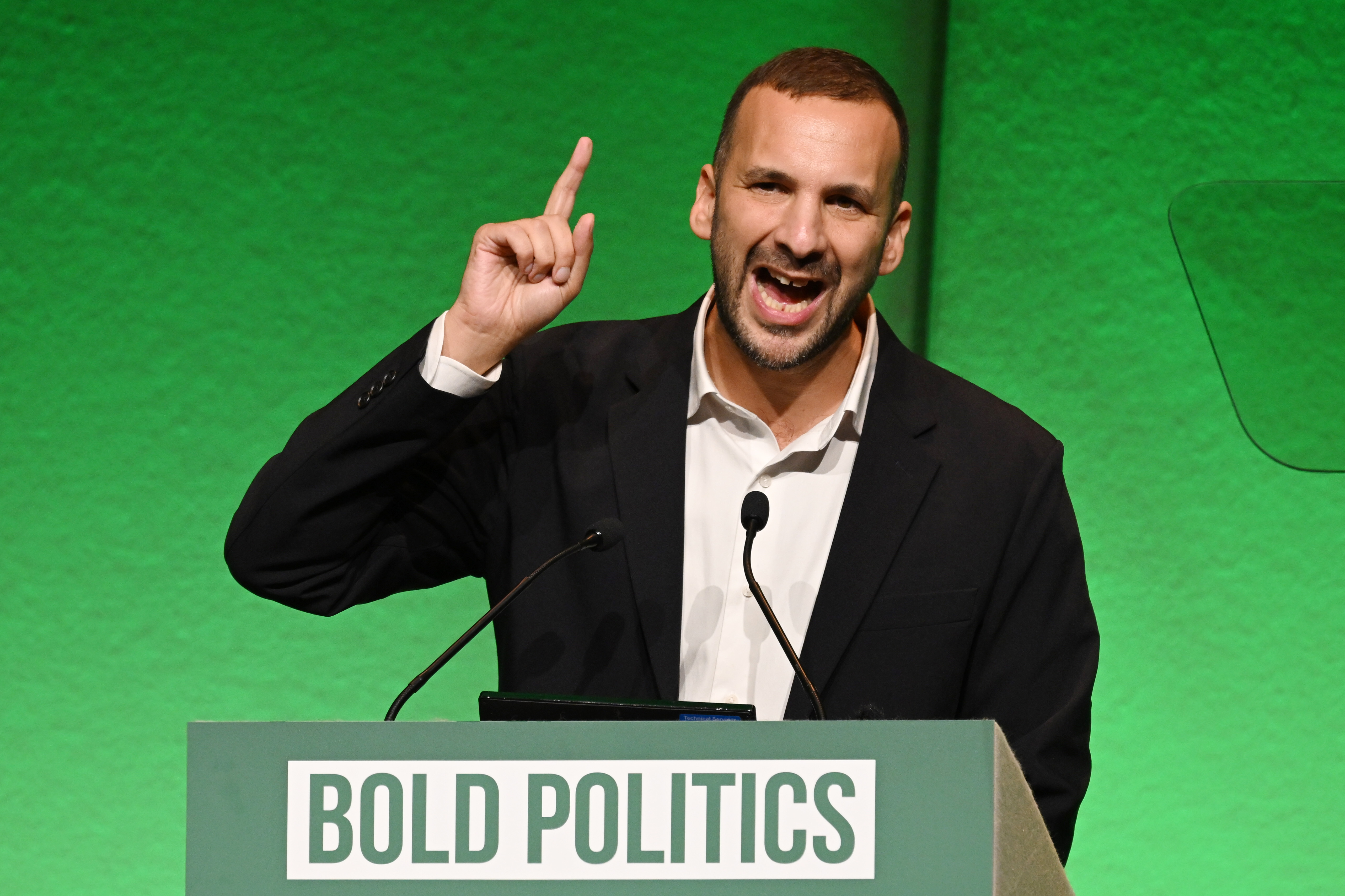 Green Party leader Zack Polanski delivering a speech at the Green Party Conference.