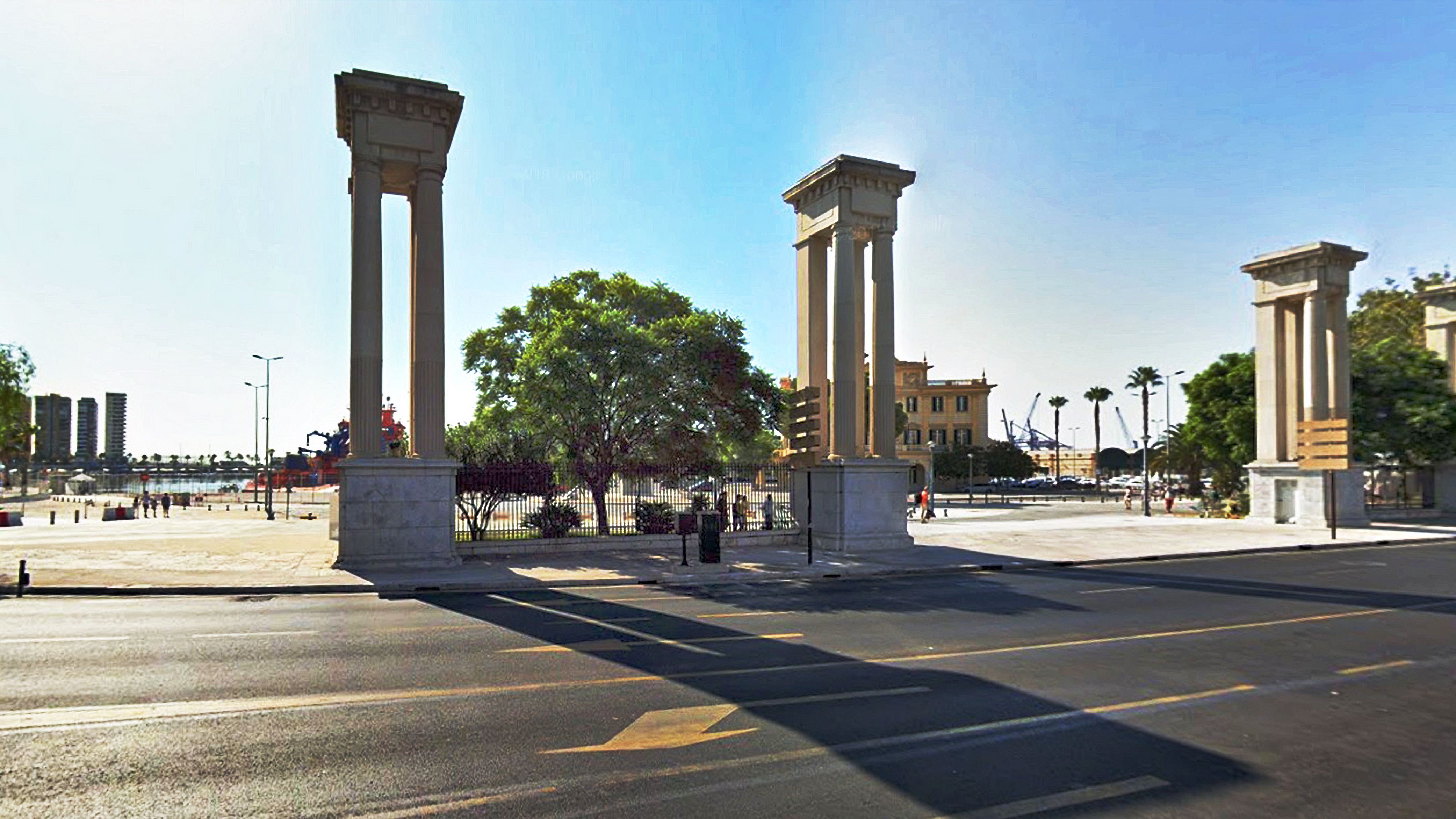 Plinths in Malaga, Spain, where Ginés Serrán-Pagán's sculptures of Neptune and Venus are to be displayed.