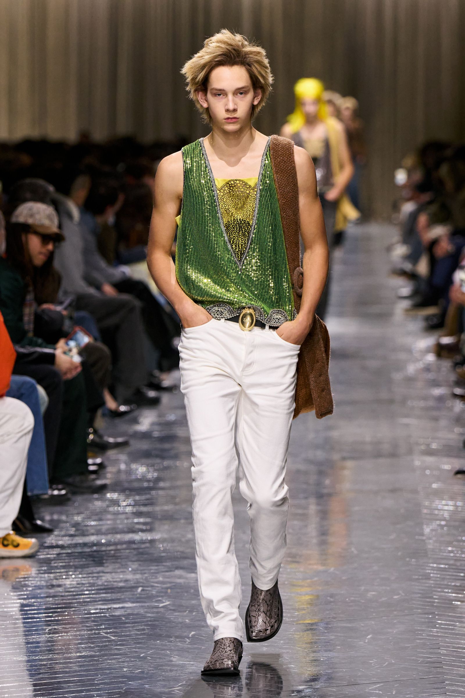 Image may contain Thomas Azier Clothing Pants Fashion Adult Person Footwear and Shoe