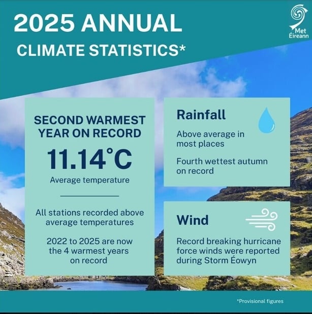 A screengrab of the 2025 climate statistics from Met Eireann