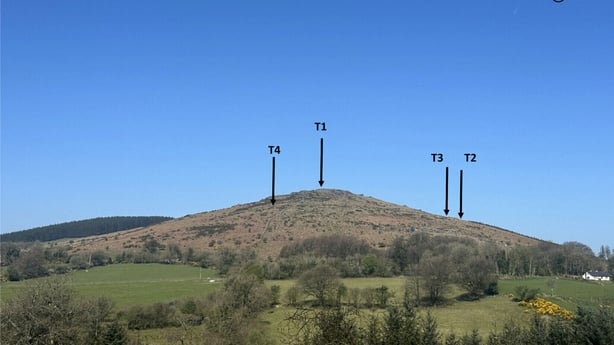 A view of a prehistoric site from a distance with test trenches marked
