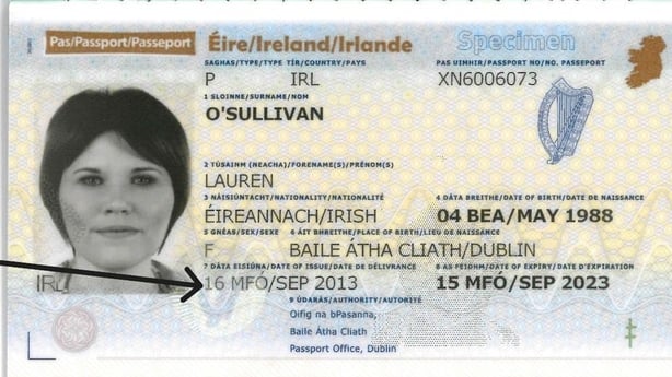 An example of an Irish passport and where to check the date on it