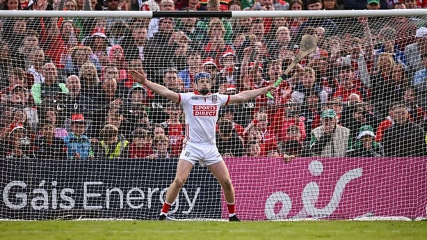 Cork goalkeeper Patrick Collins during the penalty shoot-out of the Munster GAA Hurling Senior Championship final match between Limerick and Cork at TUS Gaelic Grounds in Limerick.
