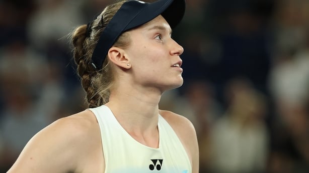 MELBOURNE, AUSTRALIA - JANUARY 29: Elena Rybakina of Kazakhstan looks on in the Women's Singles Semifinal match against Jessica Pegula of the United States during day 12 of the 2026 Australian Open at Melbourne Park on January 29, 2026 in Melbourne, Australia. (Photo by Lintao Zhang/Getty Images)