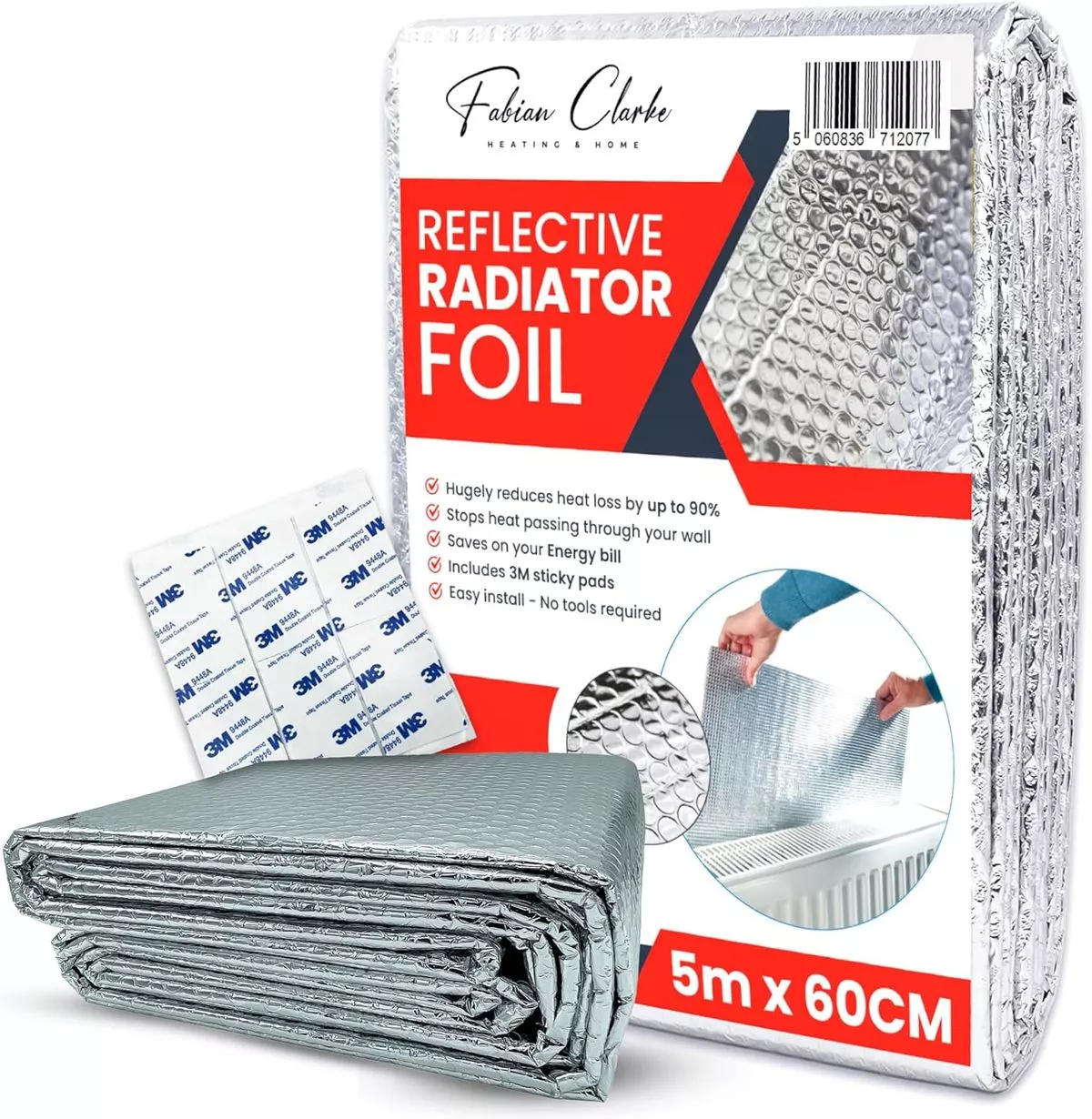 The Fabian Clarke Reflective Radiator Foil, measuring 5m x 60cm, is priced at €15.83 on Amazon Ireland.