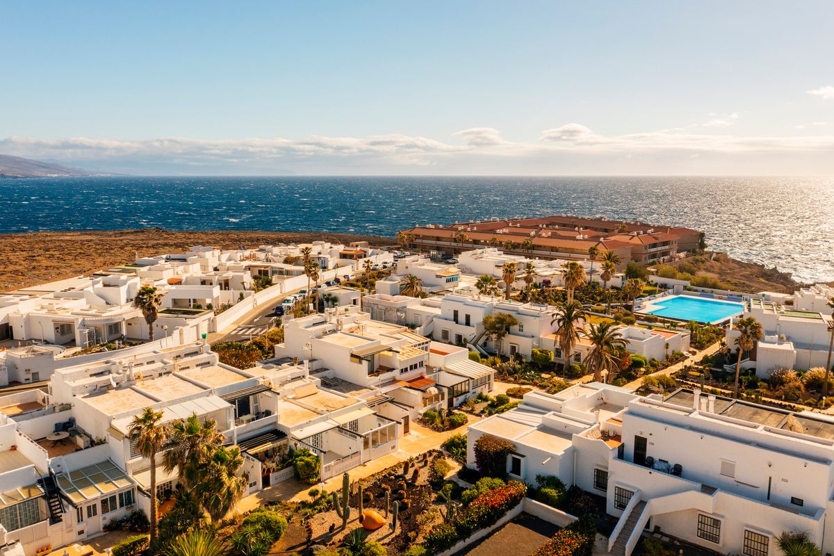 Drone view of a residential district on the Island of Tenerife - stock photo