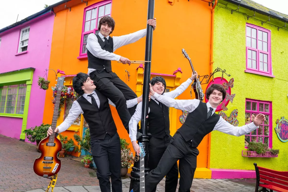 West Cork band Pure Class, Dáire O'Donnovan (George), David Dodog (Ringo), Rory Carroll (Paul) and Tommy O’Brien (John) channelling their inner Fab Four on the streets of Kinsale.