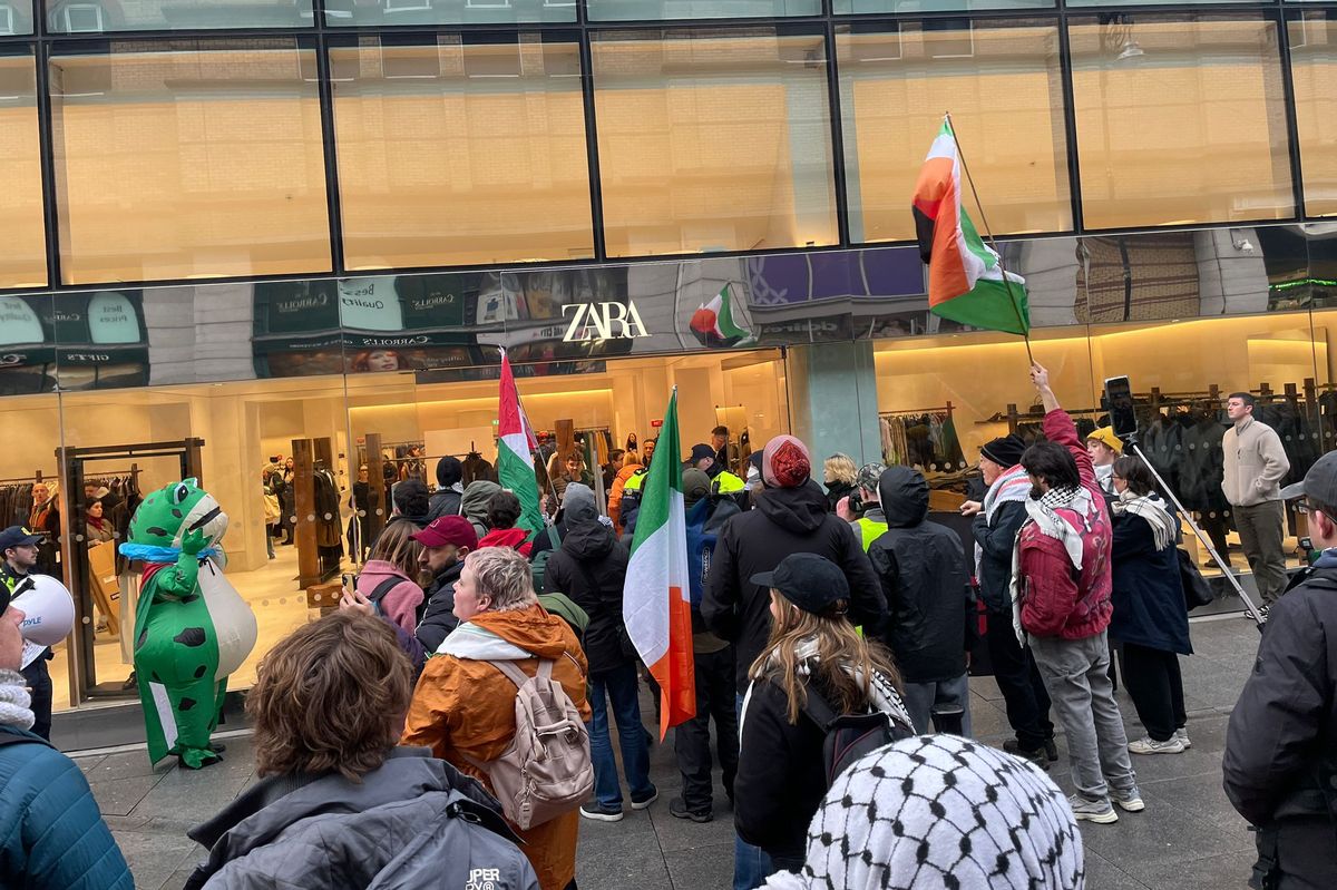 Protesters gathered outside Zara on St Stephen's Green on Saturday