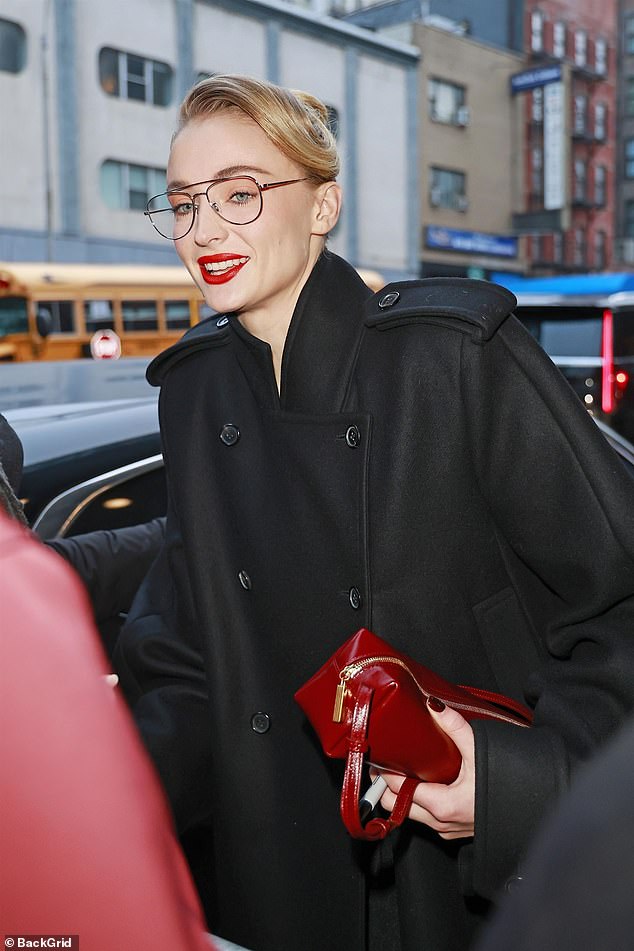 Sophie Turner showed off her high-fashion glow-up at the CBS studios in New York on Wednesday after revealing she's been training for a year for her role as Lara Croft