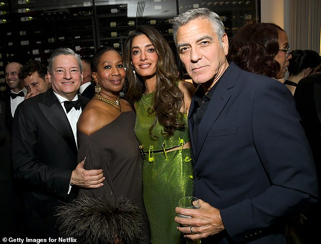 (L-R) Ted Sarandos, Netflix Co-CEO, Nicole Avant, Amal Clooney and George Clooney attend Netflix's Golden Globe afterparty