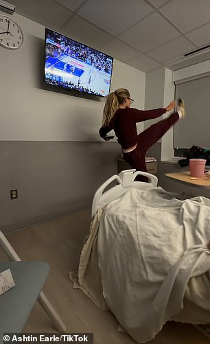 She demonstrated high kicks as the Knicks game blared in the background
