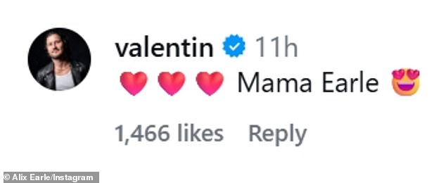 Earle first discovered Alisa's diagnosis while competing on season 34 of the ABC reality TV competition, and her former dance partner Valentin Chmerkovskiy supportively commented with heart emojis: 'Mama Earle'