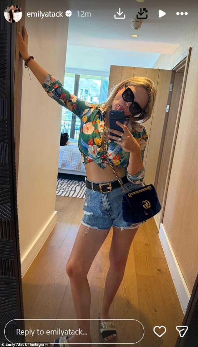 Emily posted more pictures from the trip including photos in a cropped floral shirt and denim shorts