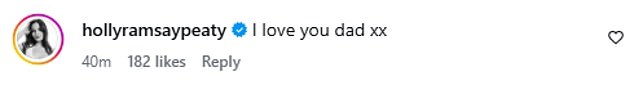 Holly was quick to show her appreciation for her famous father, writing in the comments: 'I love you dad'