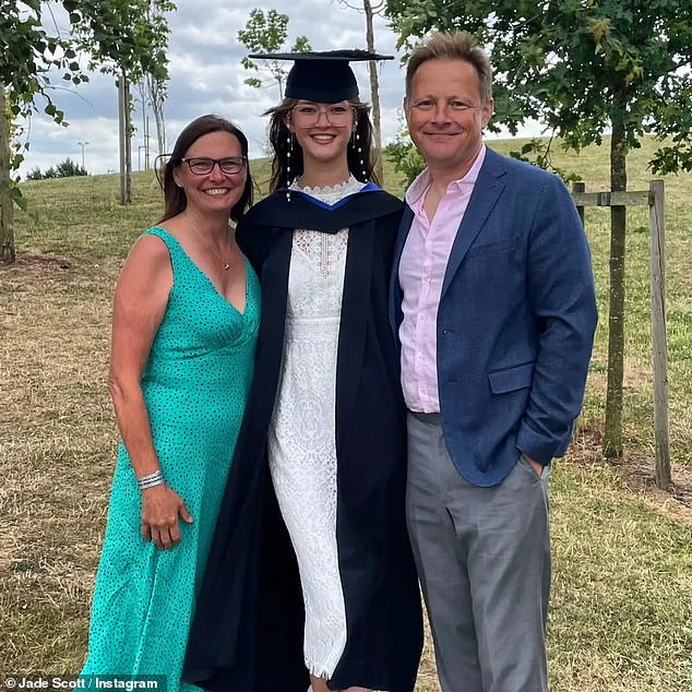 Ms Scott pictured on her graduation day in 2022 with her father Stuart (right) and his partner Susan (left)