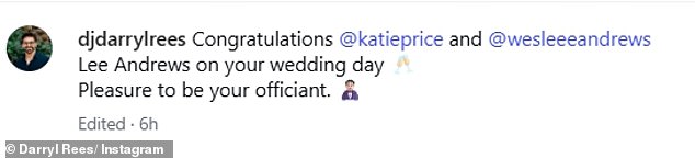 Darryl, 35, said he was contacted by Lee Andrews on Saturday, the day after the couple declared they were engaged on Instagram