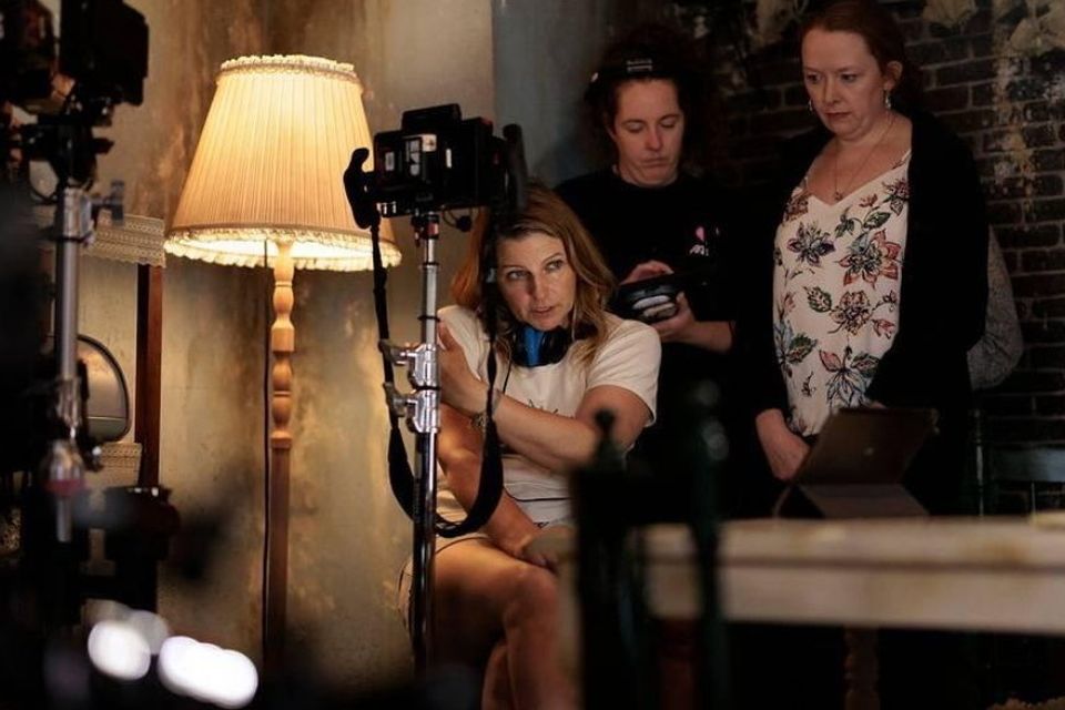 Laura Way on the set of Girl Taken by Paramount+.