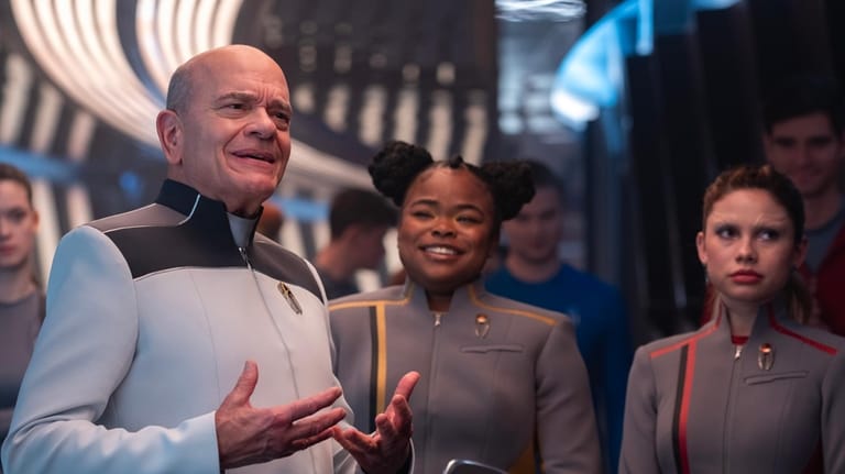 Robert Picardo, left, as The Doctor, Kerrice Brooks as Sam...