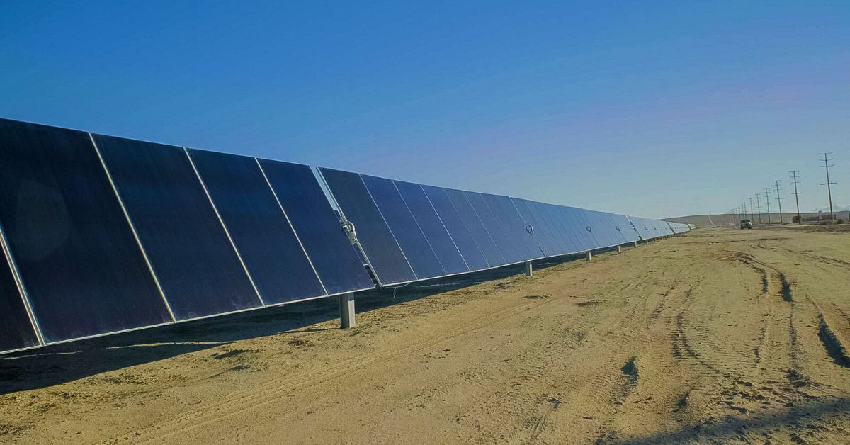 A row of solar panels in Kern County, California