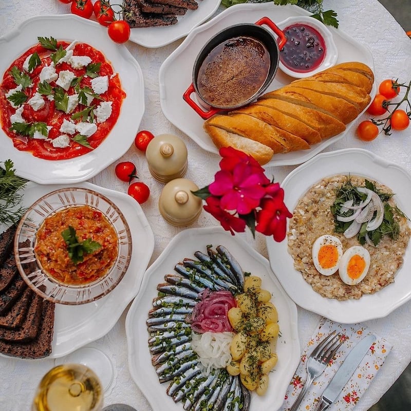 A selection of dishes at Dacha restaurant in Odesa, Ukraine.