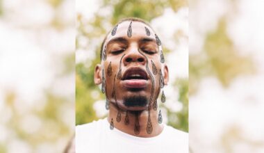 Athlete's face with illustrated sweat dripping down.