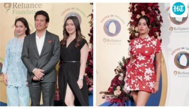 Sara Tendulkar turns heads in black dress with front slit, Janhvi Kapoor dazzles in bold red mini at Ambani event. Watch