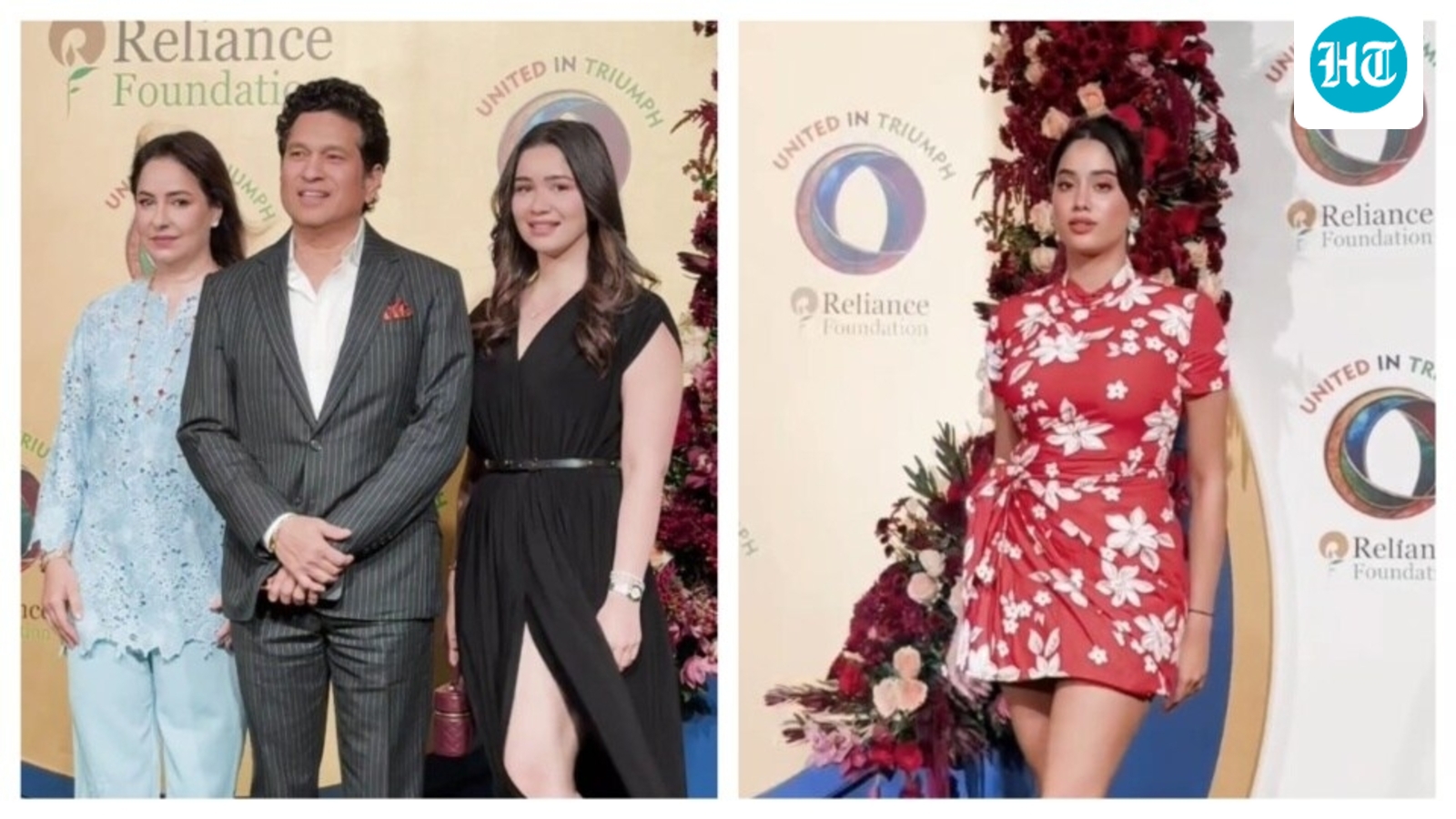 Sara Tendulkar turns heads in black dress with front slit, Janhvi Kapoor dazzles in bold red mini at Ambani event. Watch