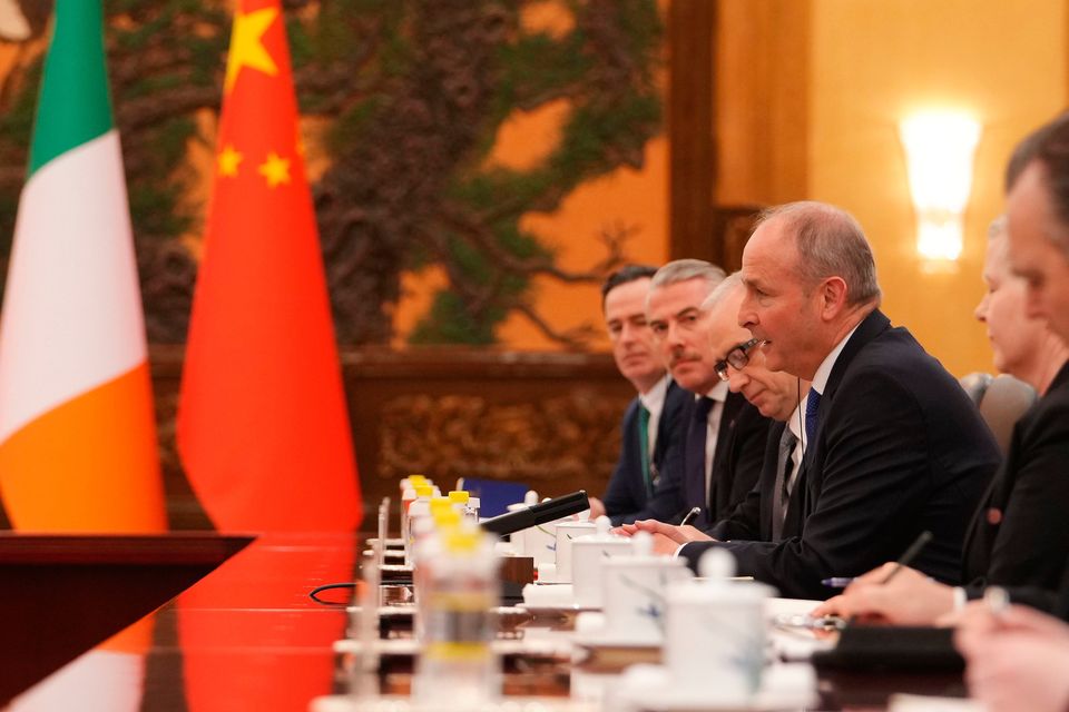Taoiseach Micheál Martin speaks during a meeting in the Great Hall of the People in Beijing. Photo: AP
