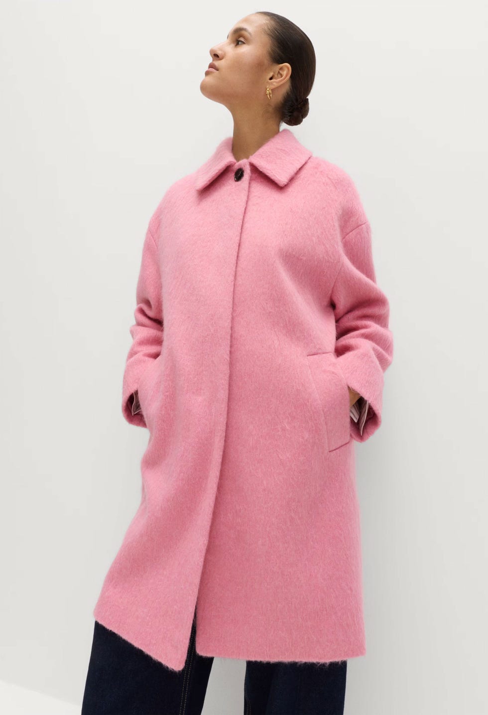 Brushed Collared Longline Car Coat with Wool