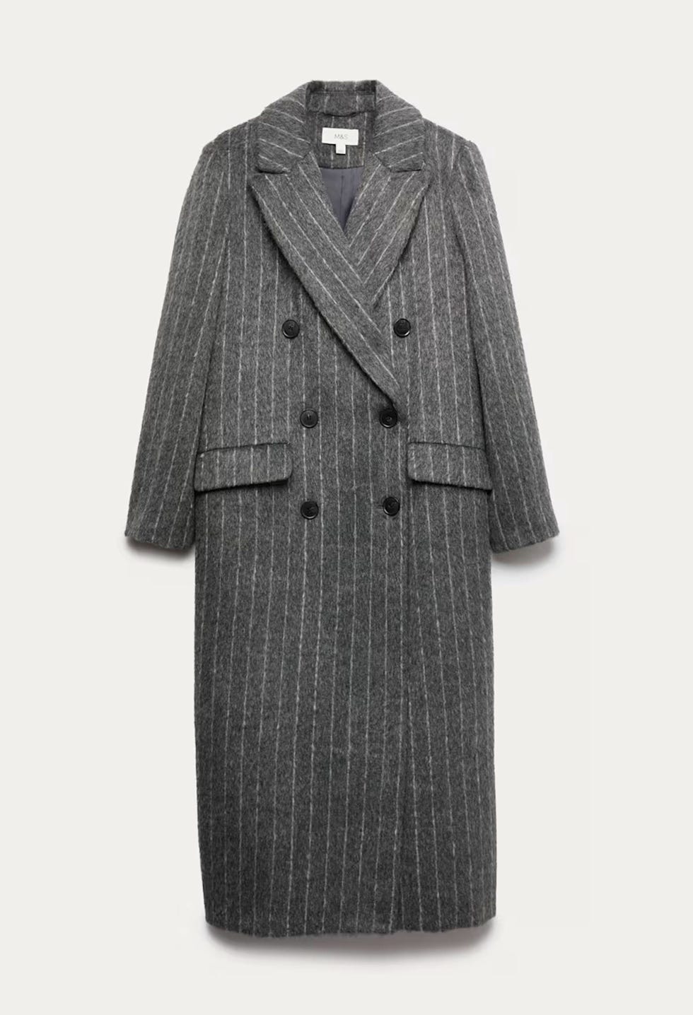 Brushed Pinstripe Double Breasted Longline Coat